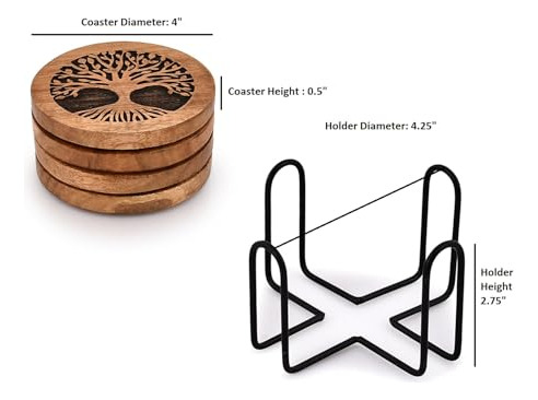 Juego De 4 Posavasos Kimona Hechos A Mano, Redondos De Mader
