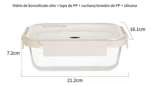 Recipiente Porta Comida De Vidrio Con Cubiertos 1050 Ml