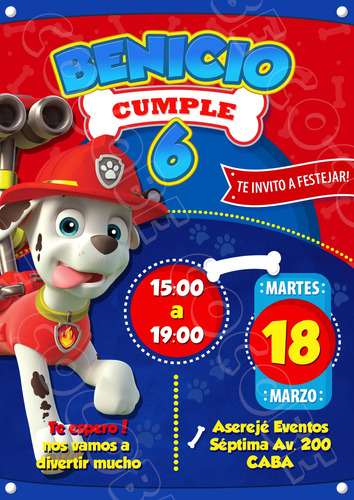 Invitacion Digital Cumpleaños Marshall Paw Patrol Tarjeta