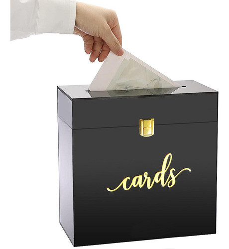 Caja De Tarjeta De Boda De Acrílico Negro Con Ranura Caja