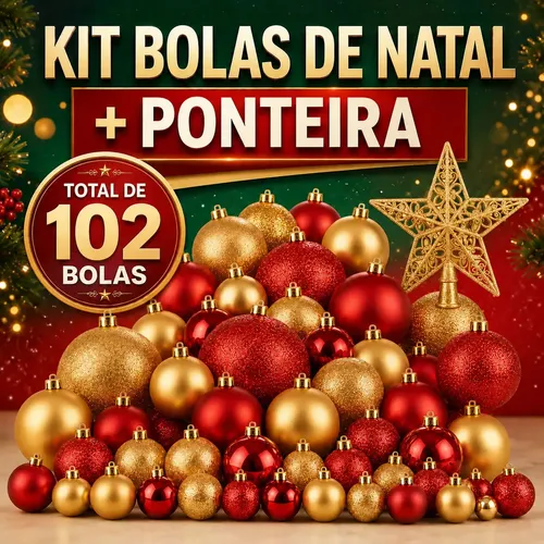 Kit Bolas de Natal com Ponteira Estrela 103 Peças Enfeites para Árvore