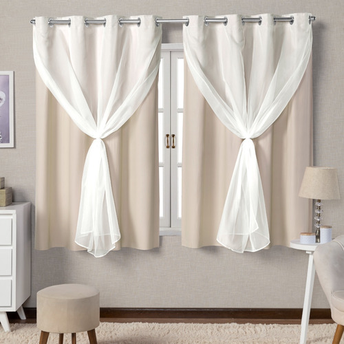 Cortina Blackout / Blecaute Para Cozinha/ 2,20x1,40 Com Voil Cor Cortina Bege