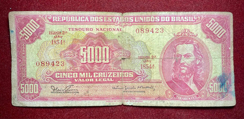 Billete 5000 Cruzeiros Brasil 1965 2da Estampa Pick 182 Aa