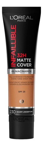 Base de maquillaje líquida L'Oréal Paris 32h Infallible Matte Cover 32H Infallible Matte Cover tono 230 warm - 30mL 43g