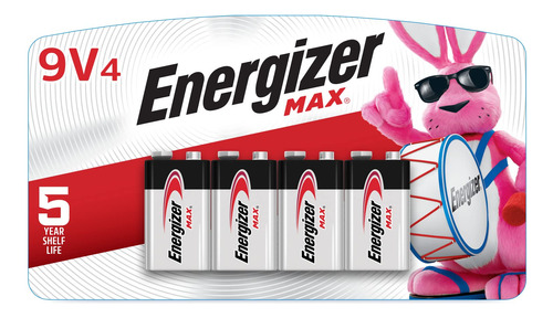 Energizer Baterías Max De 9 V (paquete De 4), Pilas Alcali.