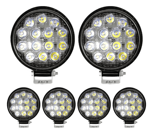 Kit 6 Farol 14 Leds Milha Off Road Redondo 42w Jeep 12v/24v