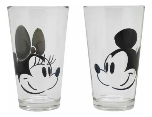 Set De 2 Vasos De Vidrio Minie Y Mickey Mouse