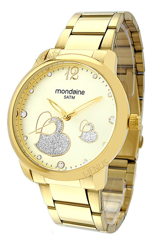 Relógio Feminino Corações Dourado Mondaine