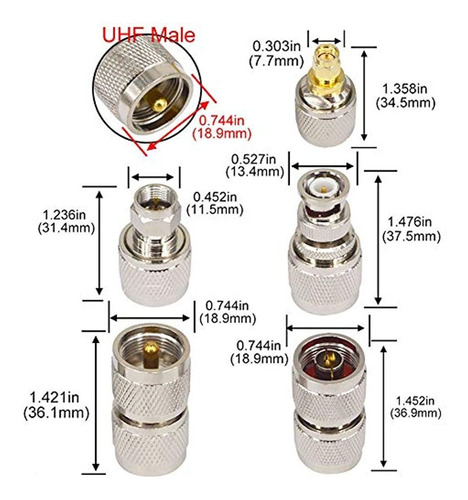 Imagen 4 de 6 de Juego De 10 Adaptadores De Conector Coaxial Rf Uhf, Uhf Sma
