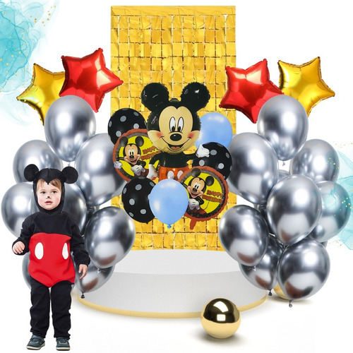 Set Super Combo Cumpleaños Globos Cortina Mickey Mouse