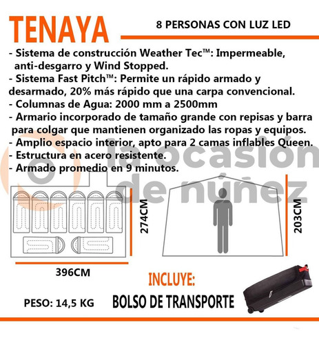 Imagen 2 de 8 de Carpa Coleman Camping Tenaya Lake 8 P Armario + Luz + Bolso