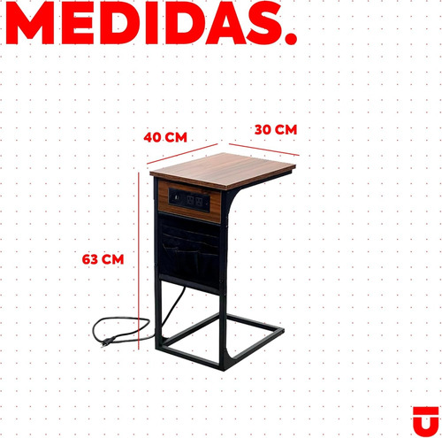 Mesa Auxiliar Moderna En Forma De C Con Estación De Carga