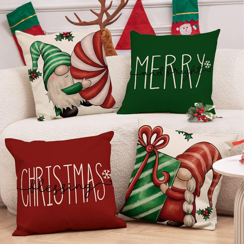Muyier Juego De 4 Fundas De Almohada Navideñas De Gnomo De