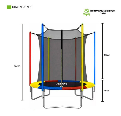 Imagen 5 de 10 de Cama Elastica 1.85 Metros Red Protectora Chicos Trampolin