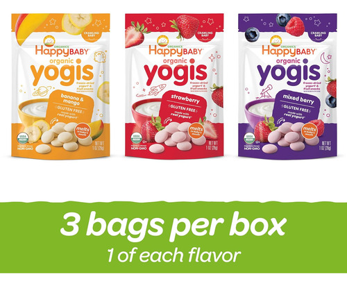 Happy Baby Organics Snacks Para Bebés, Yogis, Yogur Liofiliz