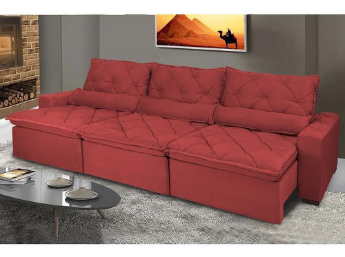 Sofá Lisboa 3,82m Retrátil, Reclinável, Molas no Assento e Almofadas Lombar Tecido Suede Vermelho