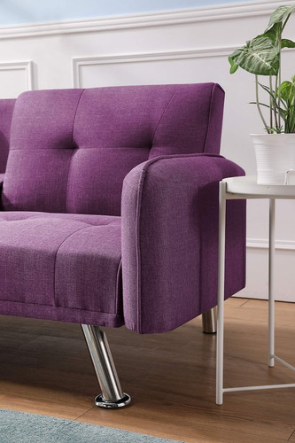 Sofa Cama Convertible Y Ajustable Porta Vasos Color Lila
