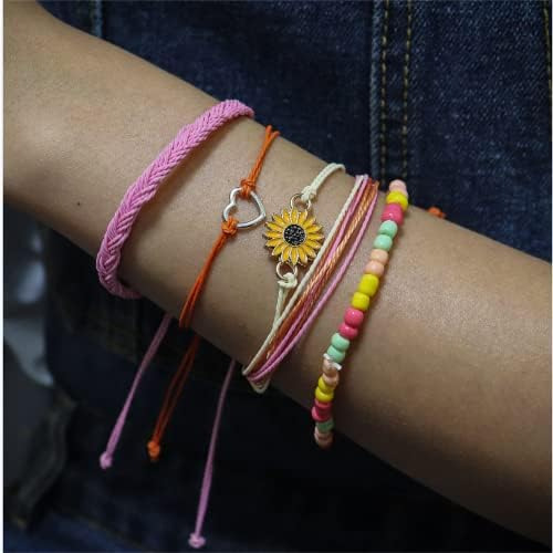 Colorful Bling 4 Piezas Verano Surf Tobillera Pulsera Cadena