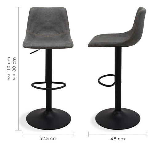 Set De 2 Bancos Ajustables De Bar Modernos Y Elegantes Gris