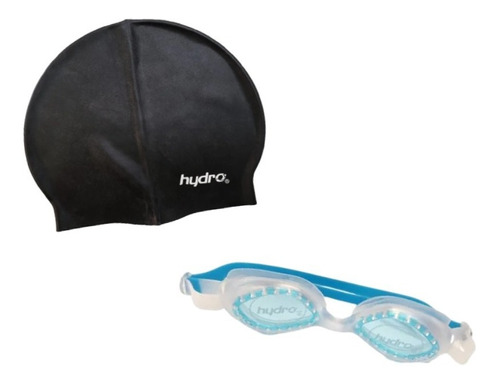 Combo Natación Niño! Gorra Silicona Negra + Lente Hydro Turq