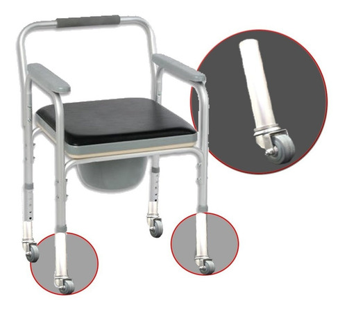 Imagen 1 de 10 de Silla Inodoro Portátil Con Ruedas Aluminio Alt. Regul.