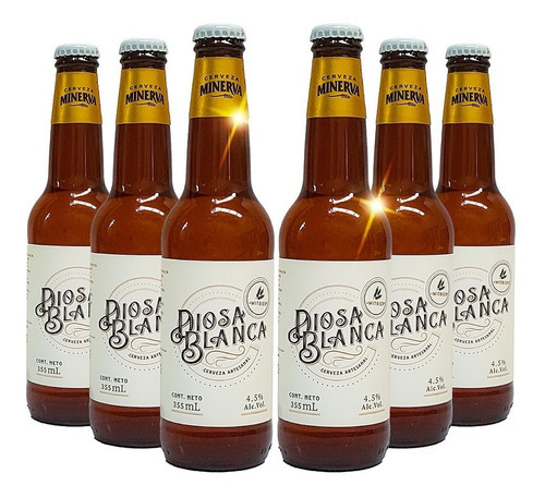 Six Pack Cerveza Artesanal Minerva Diosa Blanca 355ml C/u