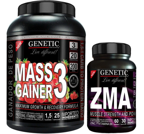 Musculos Magros Mass Gainer 3 1.5 Kg Eleva Testo Zma Genetic Sabor Frutilla