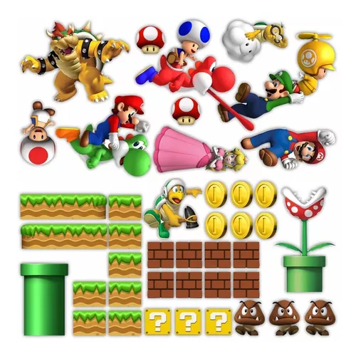 Adesivo Parede Decorativo Mario, Luigi, Princesa Peach e Yoshi