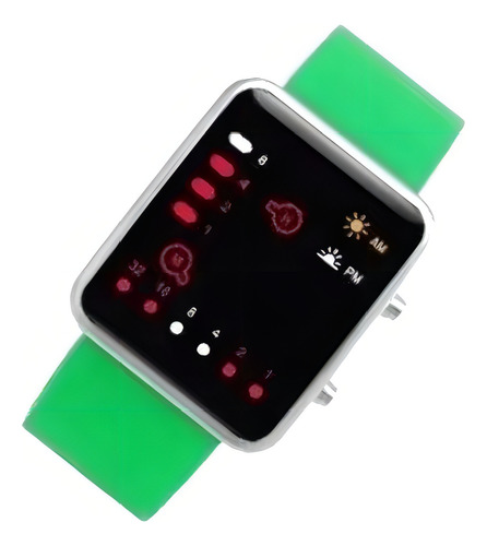 Reloj Binario De Leds Color Verde Producto De Moda Geek Color del bisel Plateado Color del fondo Negro
