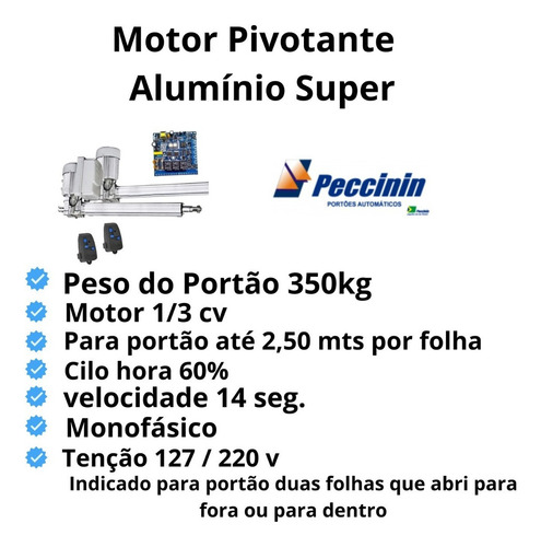 Motor Para Portão Pivotante Al. Super Duplo 1/3 Peccinin