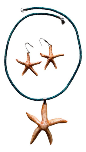 Collar Artesanal Estrellas De Mar En Cuero Y Tejido Macramé