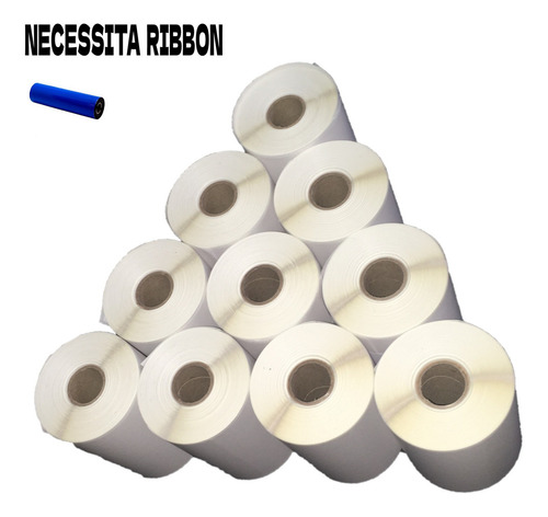 Kit 10 Rolos Etiquetas Adesiva 100x35mm Zebra Argox Elgin Cor Branco