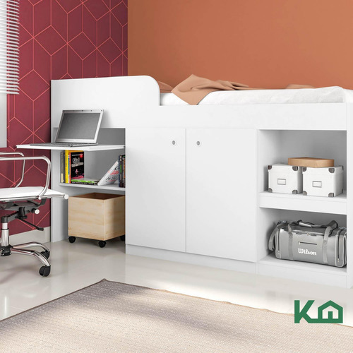 Cama Individual Escritorio Cajones Litera Base Kingshouse Color Blanco