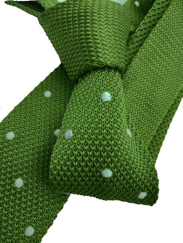 Corbata Tejida De Punto 73 Verde Musgo Con Lunares Hombre