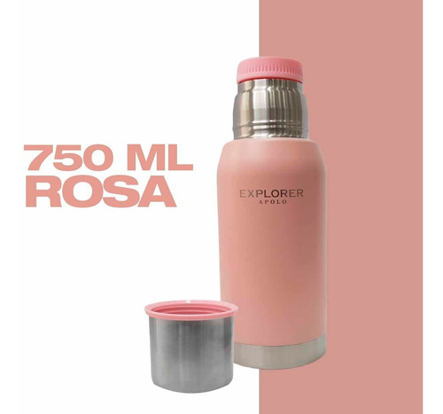 Imagen 2 de 8 de Termo Acero Inoxidable Explorer 750 Ml Rosa 24hs Frio Calor