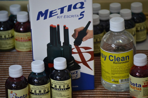 Kit Cartaz Metiq 3 Pinceis +2 Tinta Beta 200ml Vermelha/azul