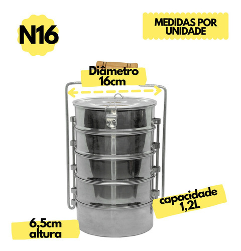 Jogo Marmitas Em Aluminio Reforçado Kit Com 5 Marmita N 16