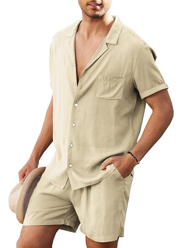 Conjunto De Manga Corta Playa Para Hombre De Camisa De Lino