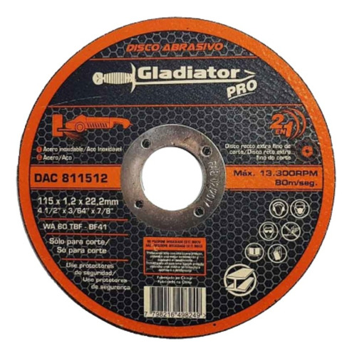 100pzs Disco Abrasivo Corte Fino Acero Inox 4 1/2 Gladiator