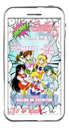 Invitación Digital Sailor Moon Cumpleaños Infantil
