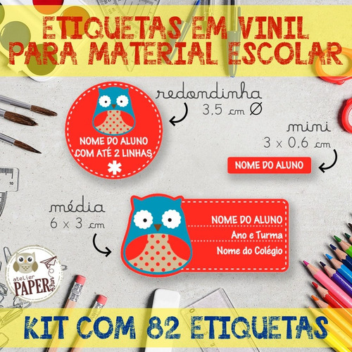 Imagem 4 de 10 de Kit Com 82 Etiquetas Escolares Em Vinil - Skip Hop =)