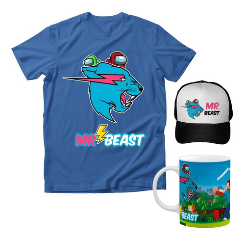 Combo Playera Niños Mr. Beast Among + Taza + Gorra 