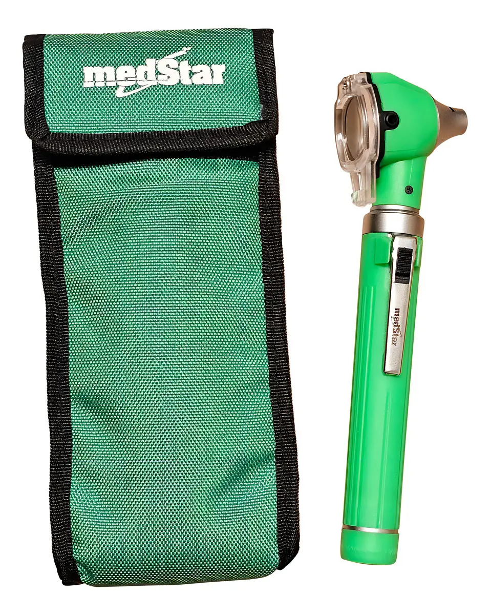 Otoscopio MedStar Mini LED Fibra Óptica 3X Verde Claro con 10 Espéculos