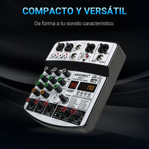 Mezcladora analógica Arvomic ARA-4/mixer amplificada de 4 Canales consola sonido 99 USB
