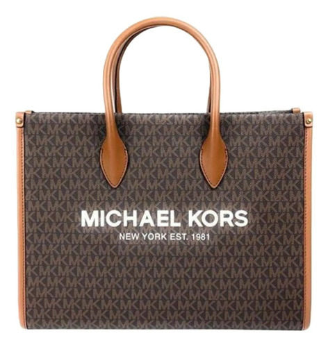 Michael Kors, Cartera Tote Mirella Large, Print Brown Acabado de los herrajes Oro Color Marrón Color de la correa de hombro Marrón claro Diseño de la tela Liso