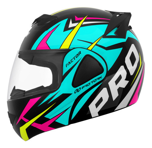 Capacete Robocop Moto Feminino Masculino V Pro Jet Factor Cor Verde Turquesa Tamanho Do Capacete 60