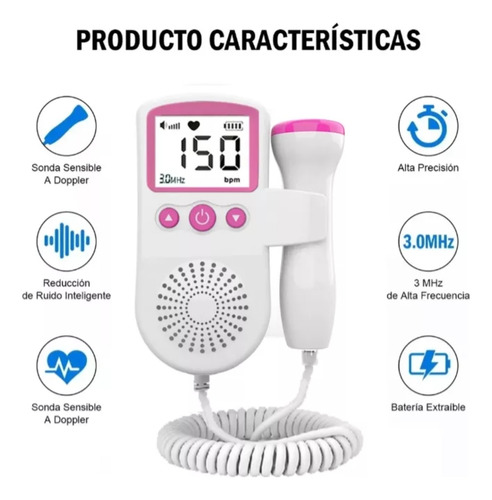 Doppler Fetal Monitor Para Bebe Monitor Para Escuchar Latidos Bebe Doplerd Fetal Color Blanco Y Rosa