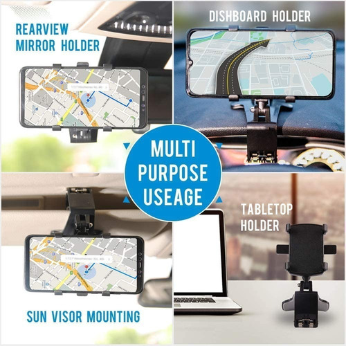 Imagen 6 de 8 de Soporte Porta Celular 360 Carro Auto Visera Dashboard