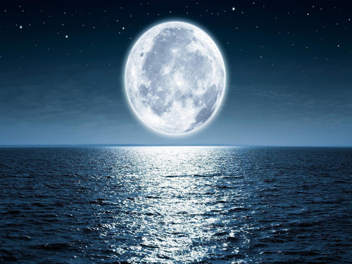 Papel De Parede Praia Mar Lua Cheia Céu 3d Npr204
