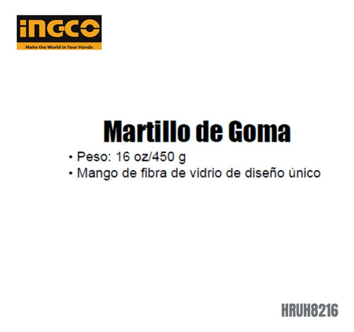 Martillo Maso De Goma 220gr Ingco Hruh8208 -smf